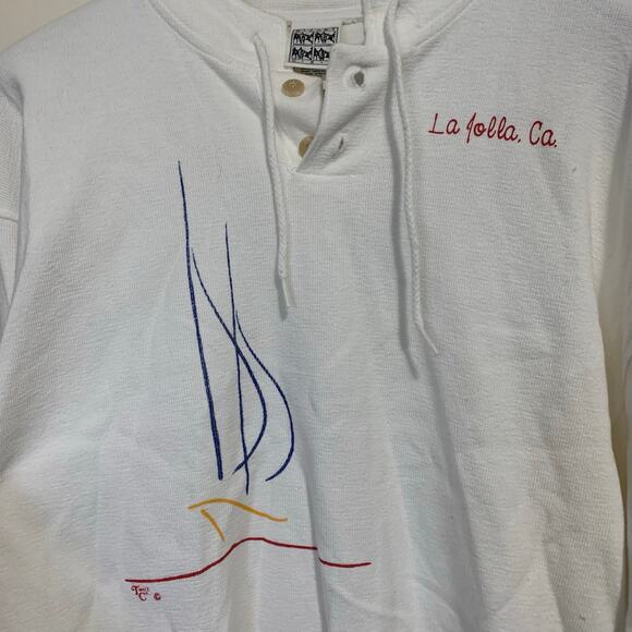 DIPORT USA Vintage La Jolla, Ca White 2-Button Up Cotton Sweatshirt Size Medium - Picture 2 of 5